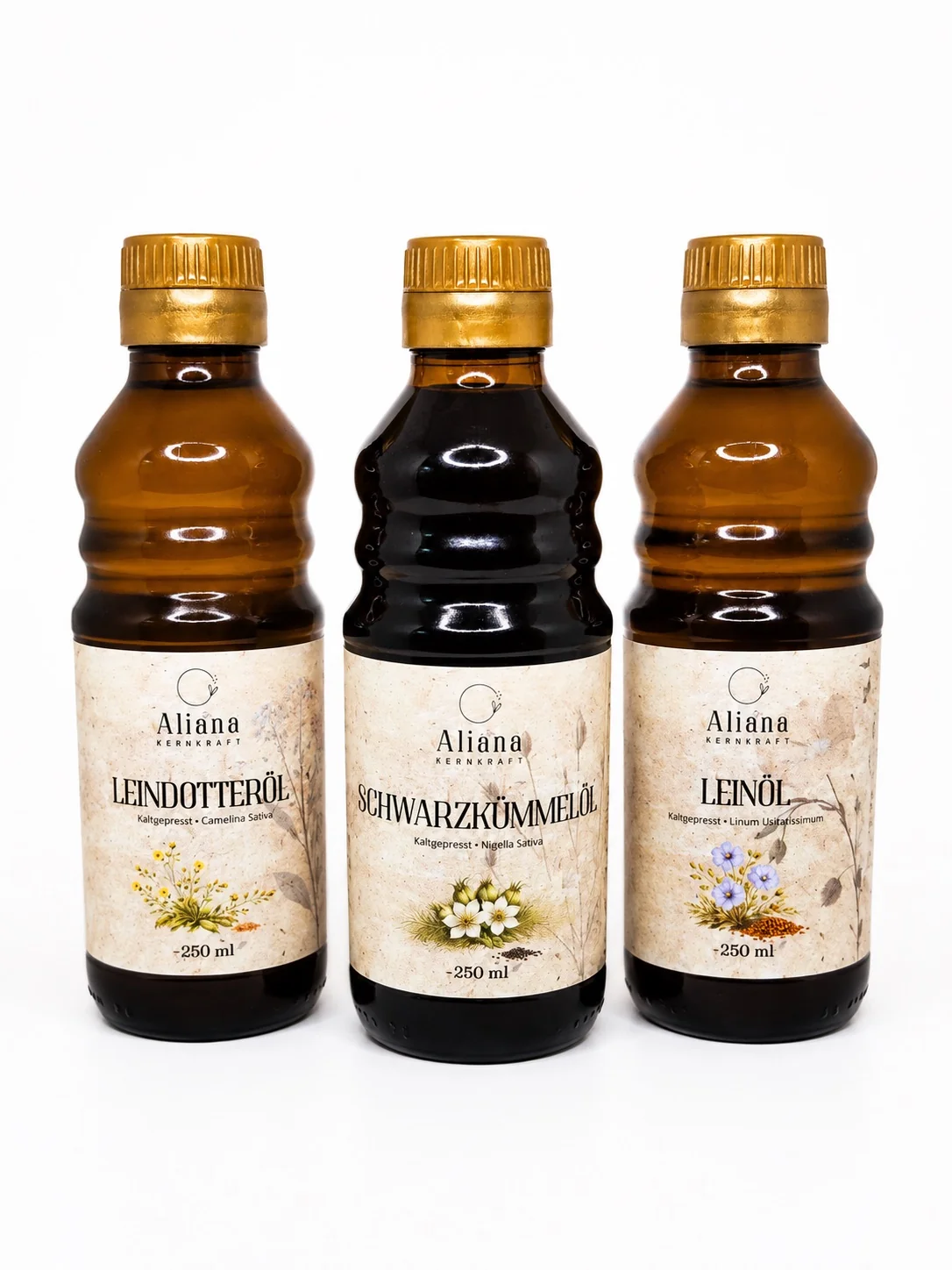 Genusspaket – drei Öle à 250ml in Braunglas